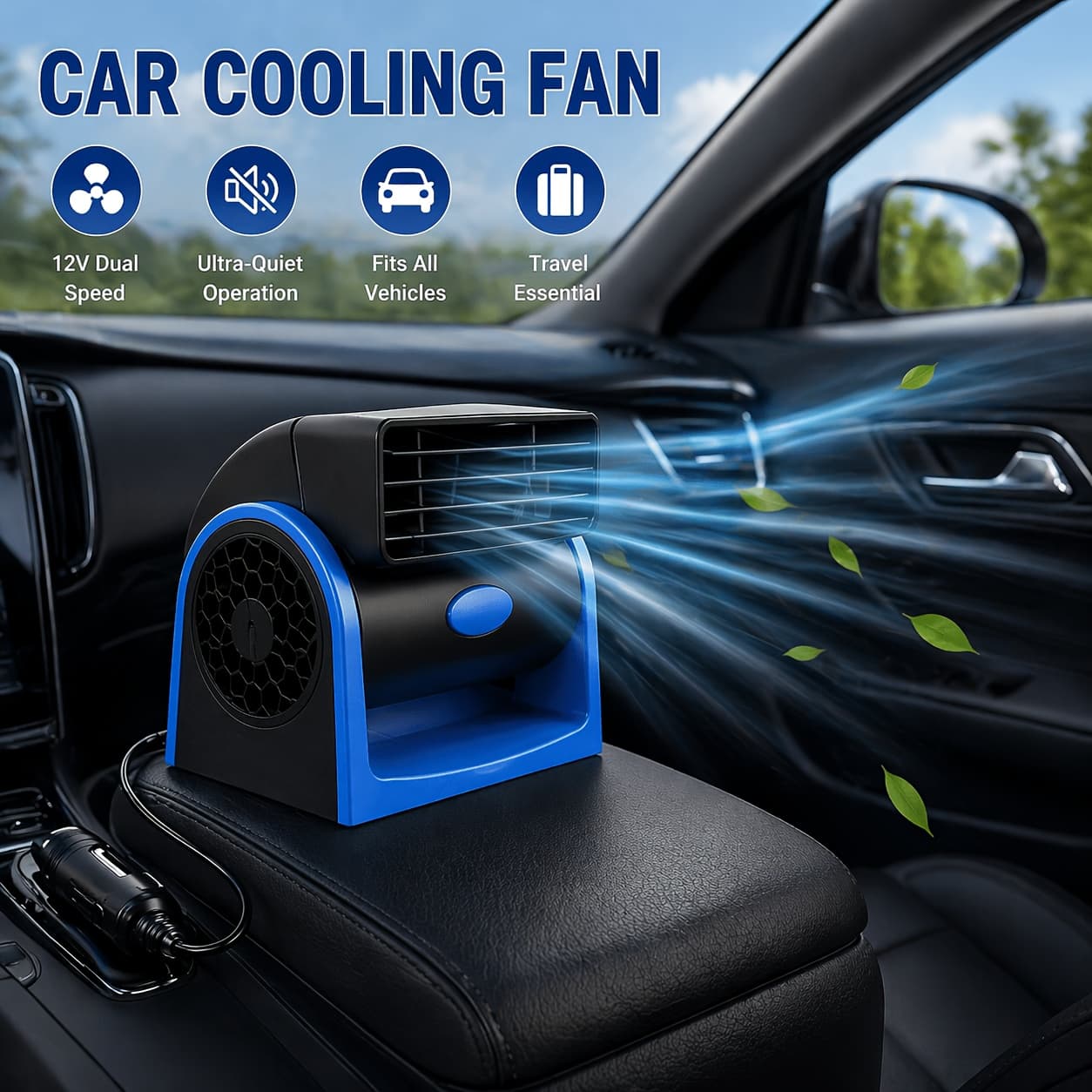 TEMU 12v Portable Car Cooling Fan Suitable For Vehicles, Dual-speed With Fast Airflow, Compact Air Circulation System For Travel, Rv, & Vehicle Cabin - Space-saving, No Installation Required