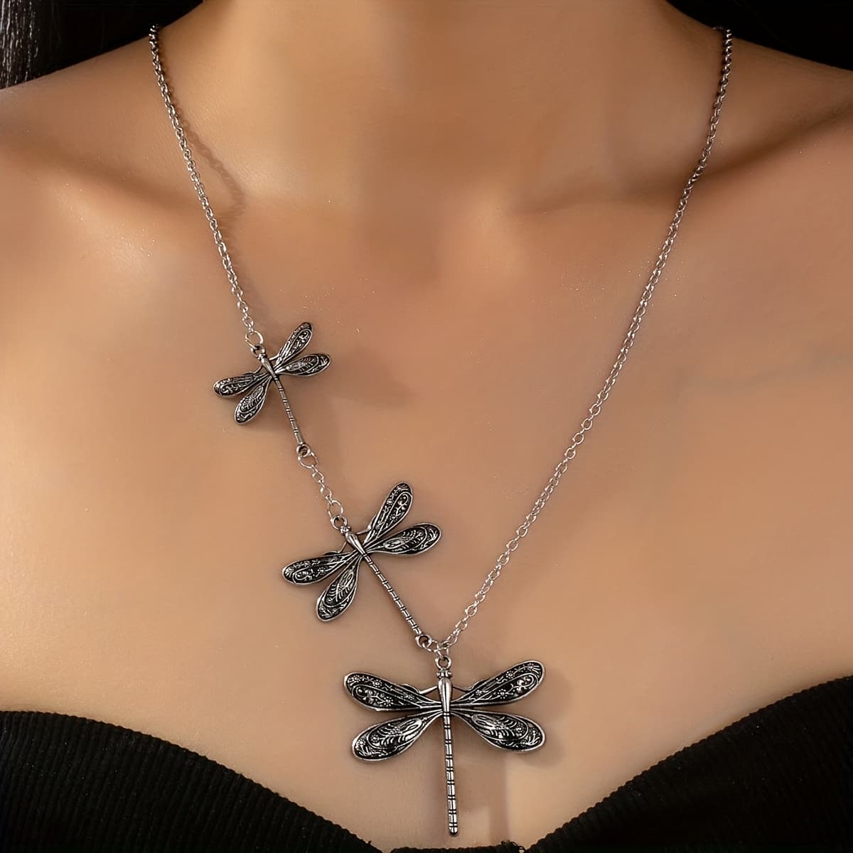 TEMU 1pc Of Fresh And Fashionable 3 Dragonfly Pendant Necklace, Suitable For Women' Wear, , And Parties