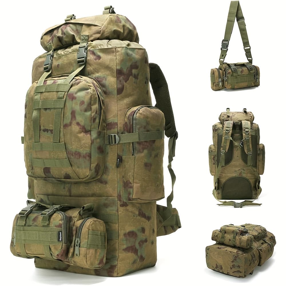 TEMU 100l Large Capacity Outdoor Mountaineering And Hiking Multi Functional Backpack, 100l Large Backpack+detachable Small Bag, Suitable For Outdoor Camping And Hiking, Perfect Birthday Gift For Men