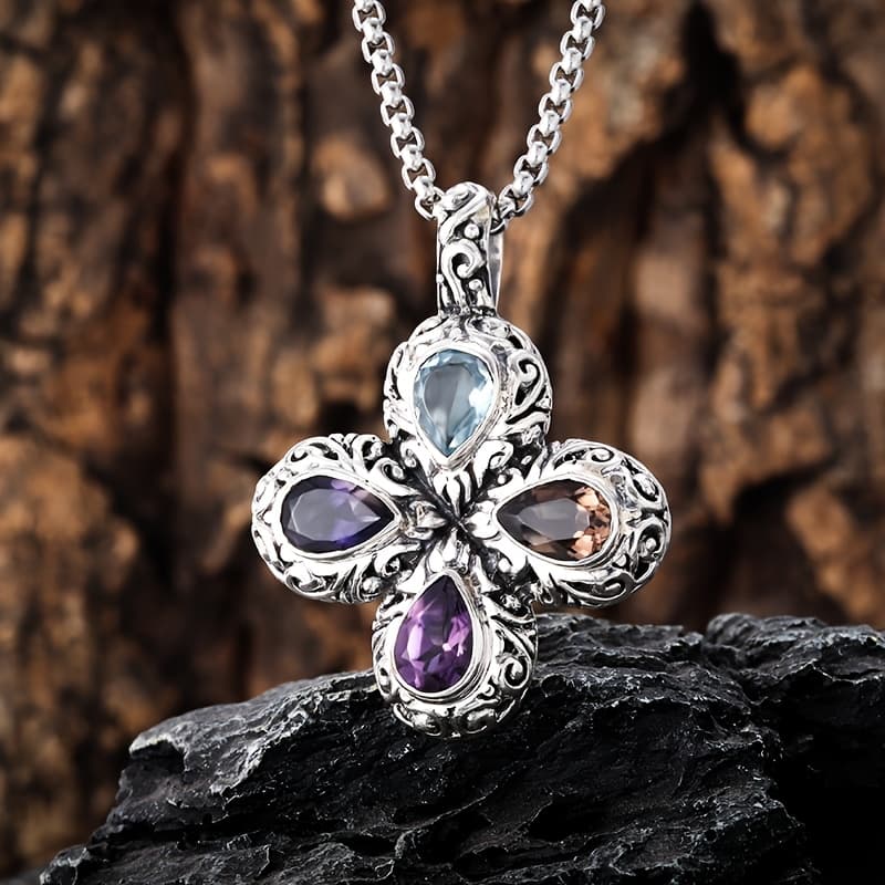 TEMU 1pc Exquisite Four-color Synthetic Zirconia Pattern Pendant Necklace, Party Jewelry Additions, Commemorative Gift For , Niche Design Necklace
