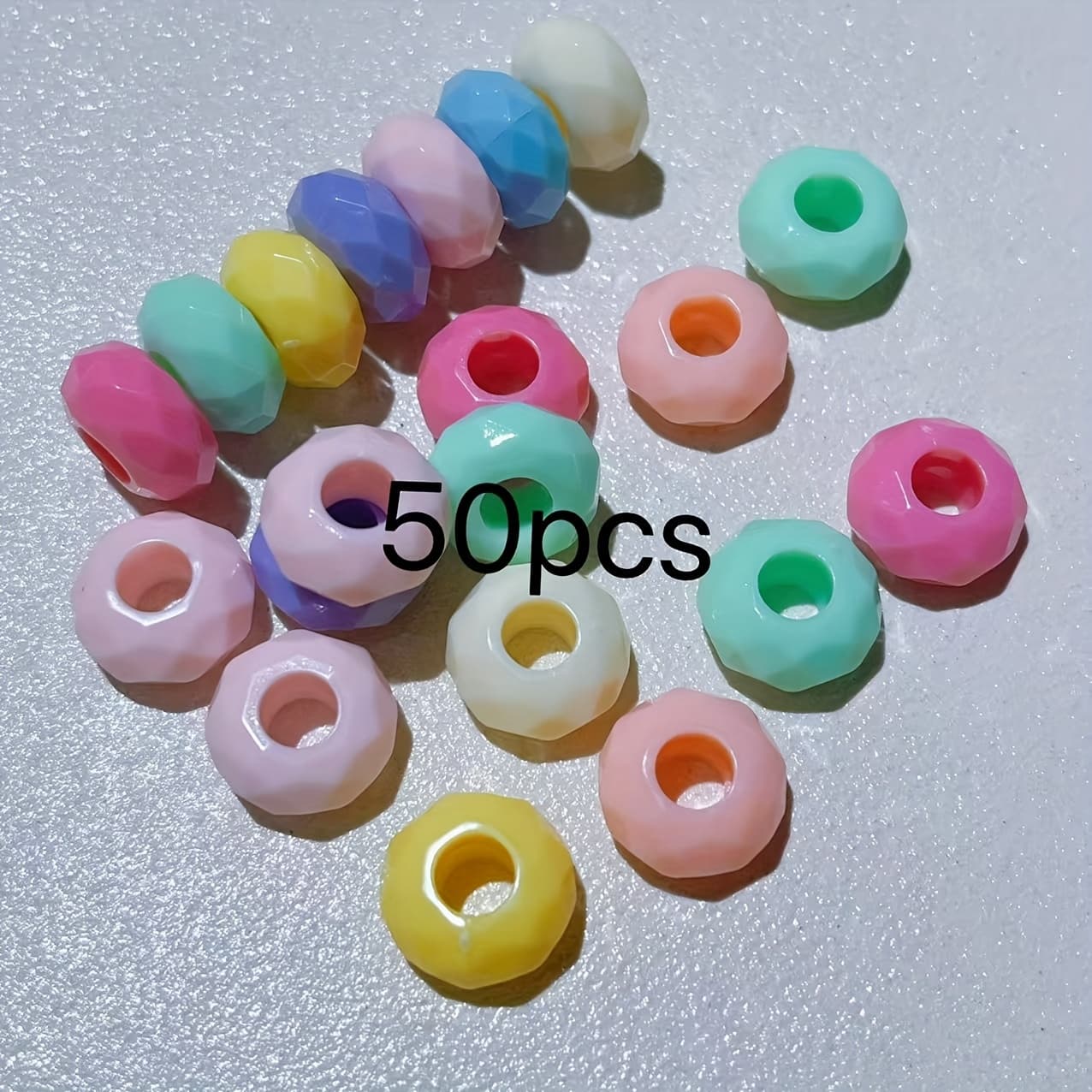 TEMU 50pcs Acrylic 15mm Large Hole Abacus Beads, Wheel Beads, Macaron Color Mixed, For Hair Additions, Necklaces, Hats And Clothing Jewelry Additions Beads