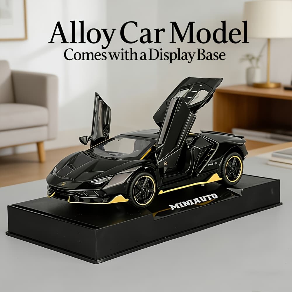 TEMU Black For Static Model Car Collectible With Display Base - Alloy, Openable Doors, Detailed Decorative Figurine For Home Desk, Perfect Birthday/new Year Gift For Model Enthusiasts
