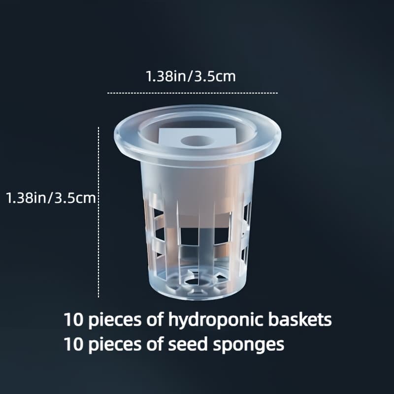 TEMU 10pcs Hydroponic Seedling Basket Set (includes 10 Planting Baskets + 10 Seedling Sponges) | Transparent Root System Visibility, Accessories For Balcony, Greenhouse, And Hydroponic Growing Systems