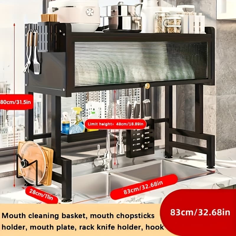 TEMU 1pc Multi-tier Drainage Rack Kitchen Sink Countertop Dustproof Storage Storage Bowl Drying Rack Household Chopsticks Drainage Rack Black Kitchen Shelf