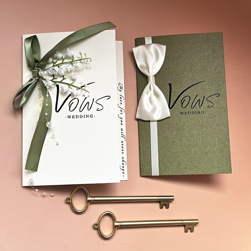 TEMU 2pcs Lily Of The Valley Wedding Vow Cards With Key Pens - Diy Promise Booklet