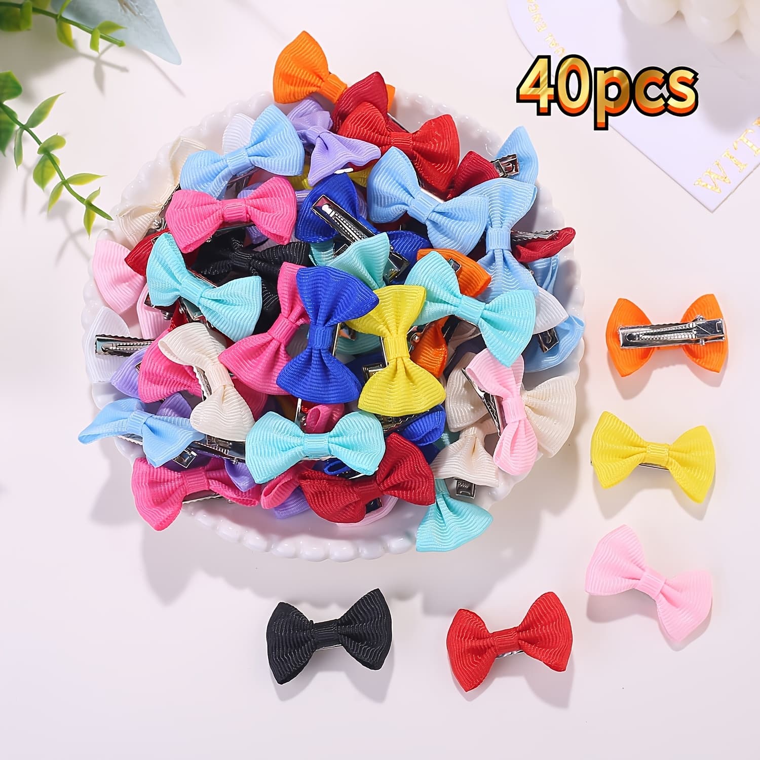 TEMU 40pcs Random Color Handmade Solid Color | Cute Cat Bows, Dog Hair Accessories, Pet Supplies