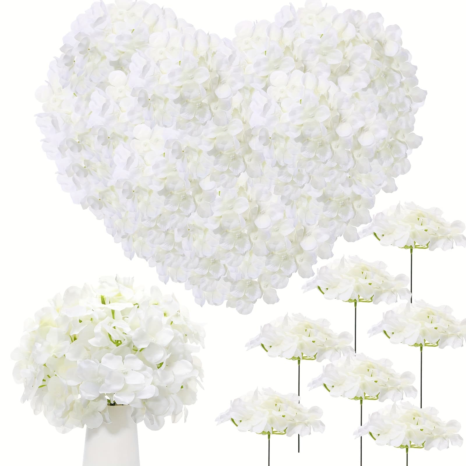 TEMU 200pcs Hydrangea Artificial Flowers, Flower Heads With Stems, Fake Hydrangea Bouquet For Wedding Arch Centerpiece Diy Decoration (white)