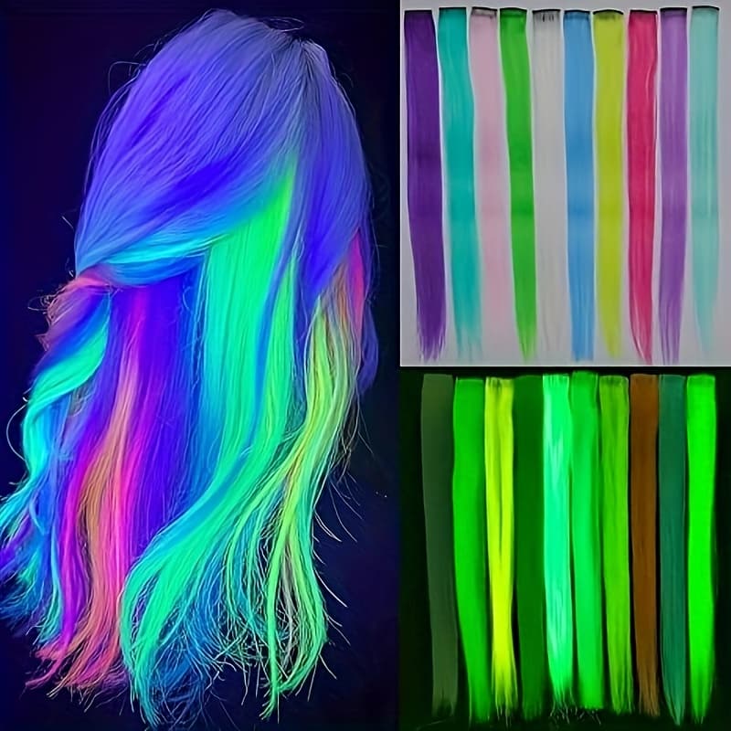 TEMU 10 Light Up Hair Clips Wigs Colorful Synthetic -in-the-dark Hair Decoration For Women, Kids And Girls (16inch)