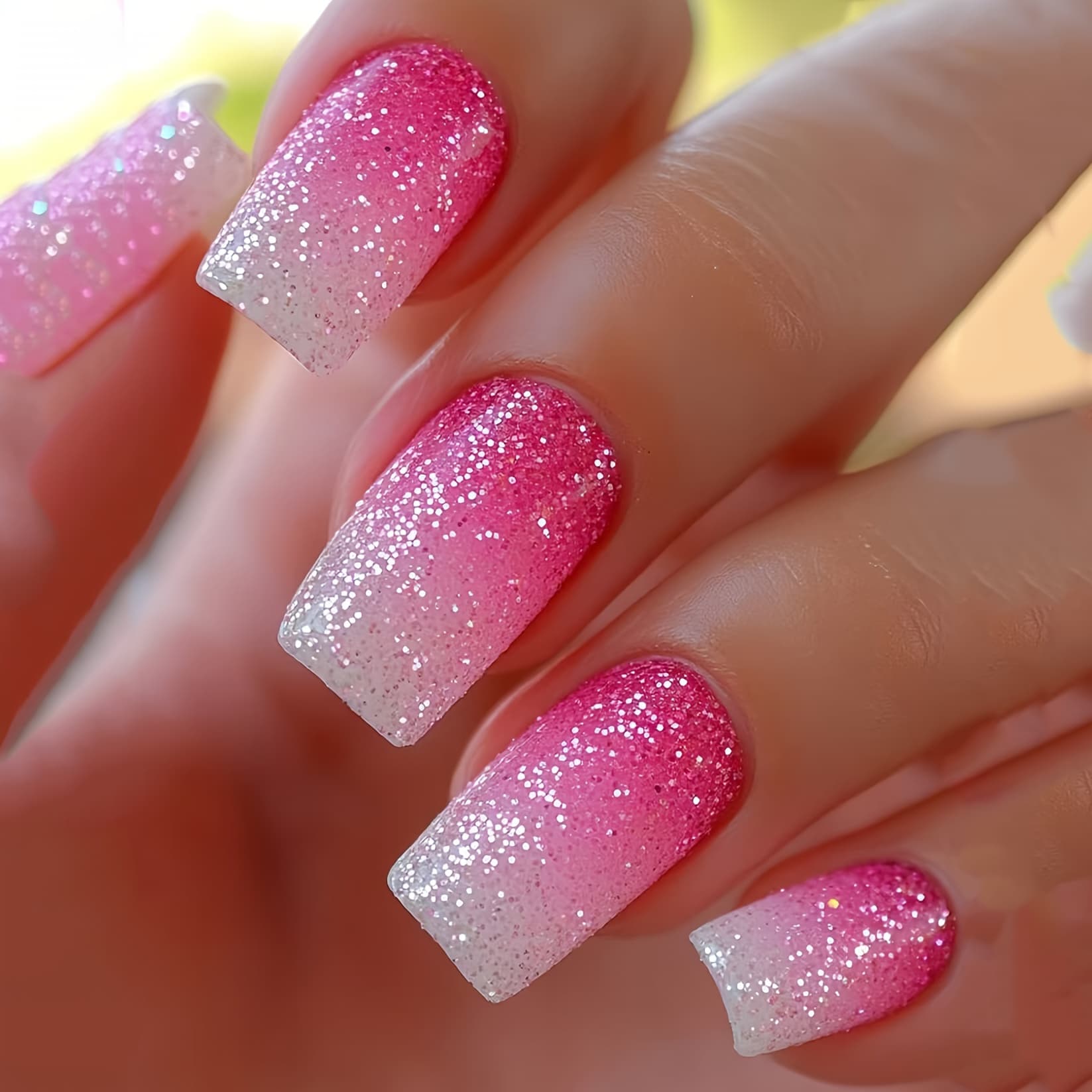 TEMU 48pcs Square Glitter, Sweet Elements, Glitter Feature, Shiny Finish, Press - On Nails, Removable, Press - Type Fake Nails