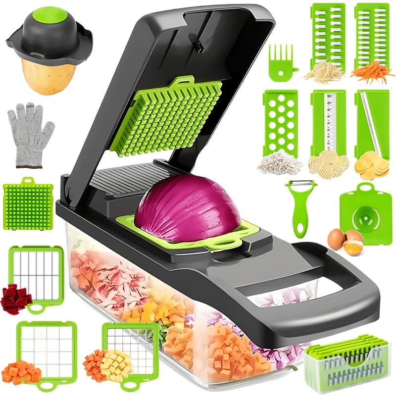 TEMU Vegetable Chopper, Onion Chopper, Mandoline Slicer, 18-in-1 Professional Food Chopper Multifunctional Vegetable Chopper And Slicer, Dicer, Adjustable Vegetable Cutter With Container (gray)