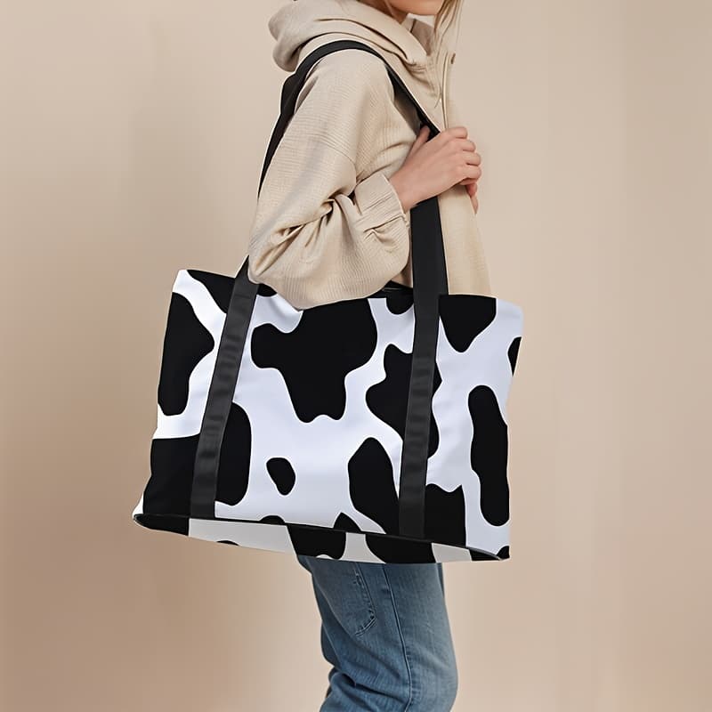 TEMU 1pc, Large Capacity Travel Luggage Bag With Cow Pattern Print, Sports And Fitness Handbag, Weekend Overnight Bag And Luggage Organizer