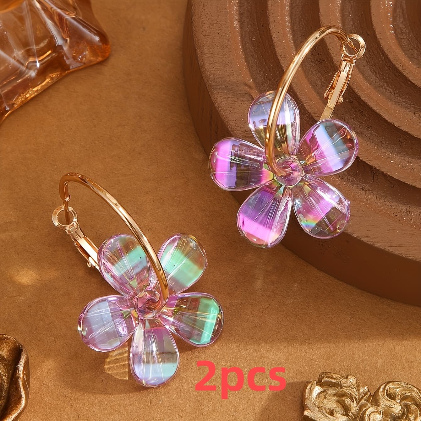 TEMU 2/6/10pcs Elegant Spring 2026 Design Acrylic Multicolor Bright Petal Earrings Suitable For Women's Orientation Party And Daily Wear
