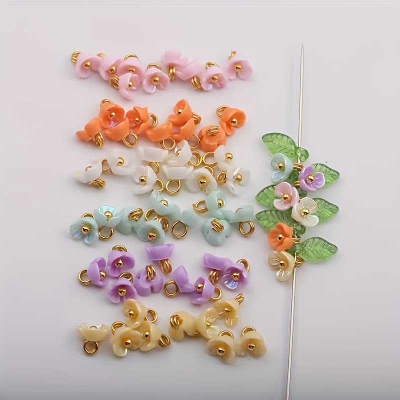 TEMU 20pcs Three-leaf Resin Flower Pendant Bracelet Necklace Earring Making Additions