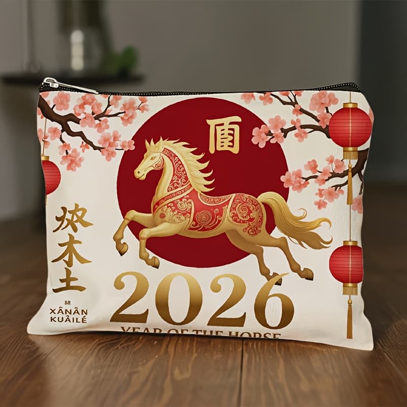 TEMU 1pc Makeup Bag, Toiletry Bag, Organizer Bag With 2026 Year Of Zodiac Print, New Year Gift Featuring And Design, Chinese Festival Style, Suitable For Adults, Multi-functional Travel Organizer