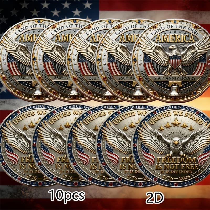 TEMU 2d Flat 10 American 250th Anniversary Commemorative - 1776-2026 Anniversary Commemorative - Grade Commemorative , Featuring Double Historical Patterns, Historical Commemorative Gifts