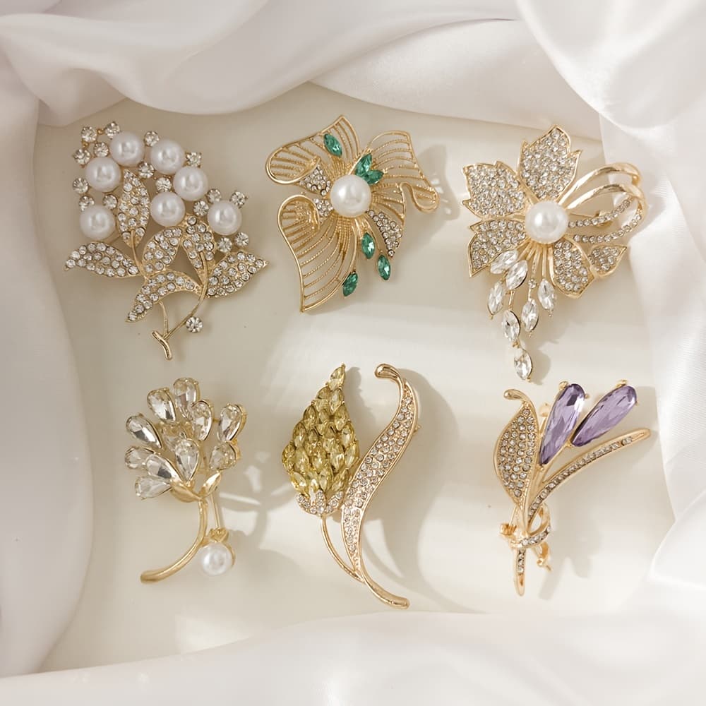 TEMU 6 Pins, A Brooch, Decorative Brooches, Made Of Alloy, With Rhinestones, Are Perfect For Gifting With Banquet Dresses