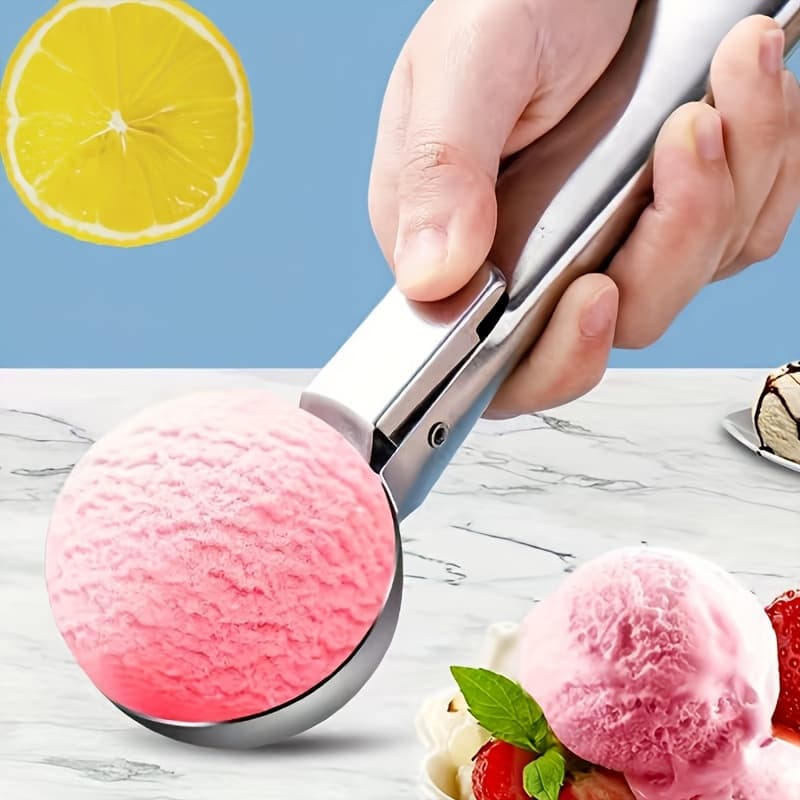 TEMU 1 Stainless Steel Ice Cream And , Durable Spherical Scoop, Suitable For Watermelon, , Papaya, Food-safe Ice Cream And Fruit Spoon