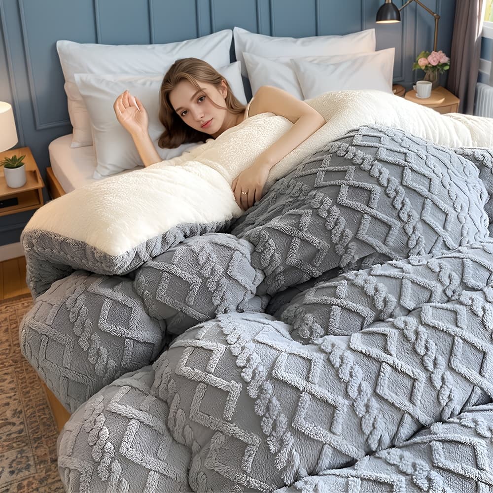 TEMU Ultra Soft Winter Comforter - Thick & Warm, Double-sided Design, Anti-static, No Shedding, Machine Washable