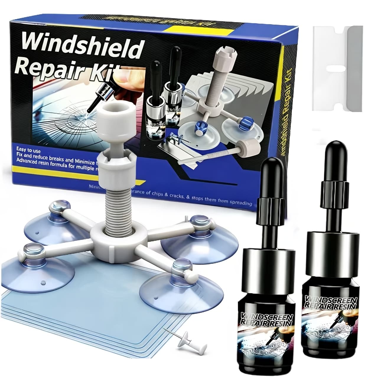 TEMU Windshield Repair Kit, 2pcs Nano Glass Fluids With Vacuum Suction Cup Mount, Diy Fix For Chips, , And Star , 15-minute Auto Glass Repair, 200+ Vs. Shop, Portable Case