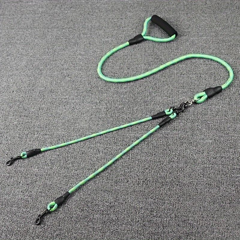 TEMU Dual Dog Leash With Wave Pattern - Detachable, -free Nylon Lead For Walking