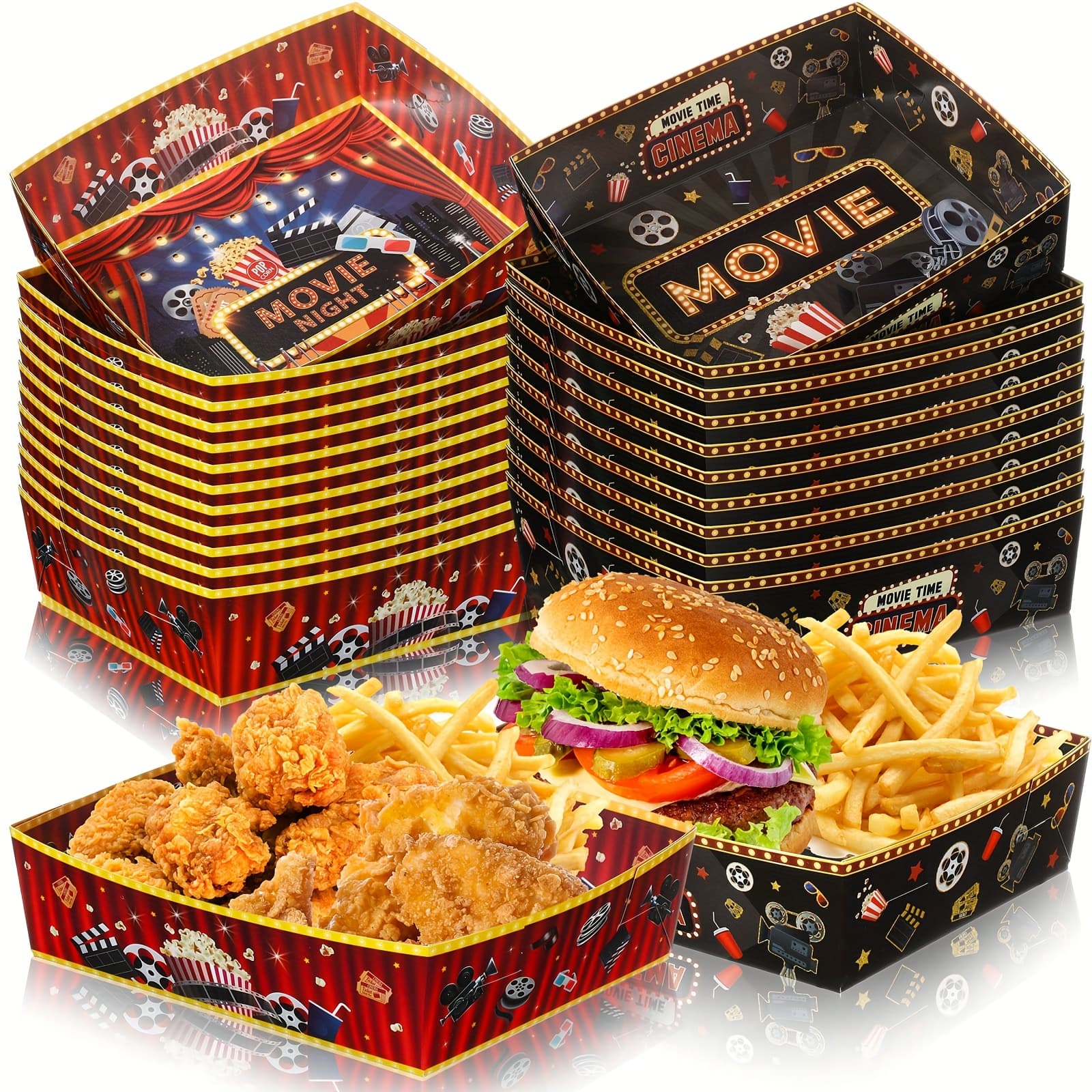 TEMU Set Of 36 Disposable Paper Trays For Movie Night Snacks, Weighing 5 . Ideal For Parties, Boat-shaped Containers Are Perfect For Holding Burgers, Fries, , Tacos, Bbq, , And Popcorn