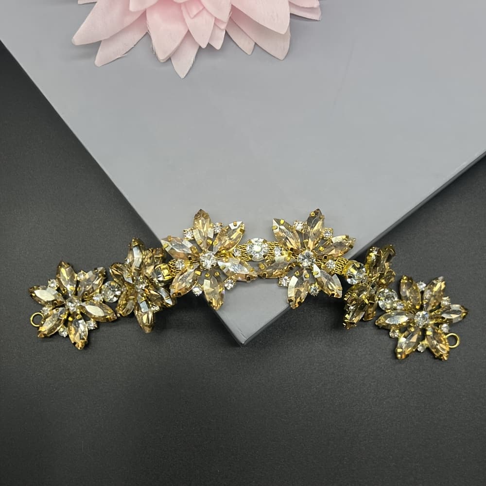 TEMU 1pc Of A Popular Golden Beaded Chain-shaped Crystal Patch For Flatback Sewing, Suitable For Evening Gowns, Footwear, Bags, And Hats