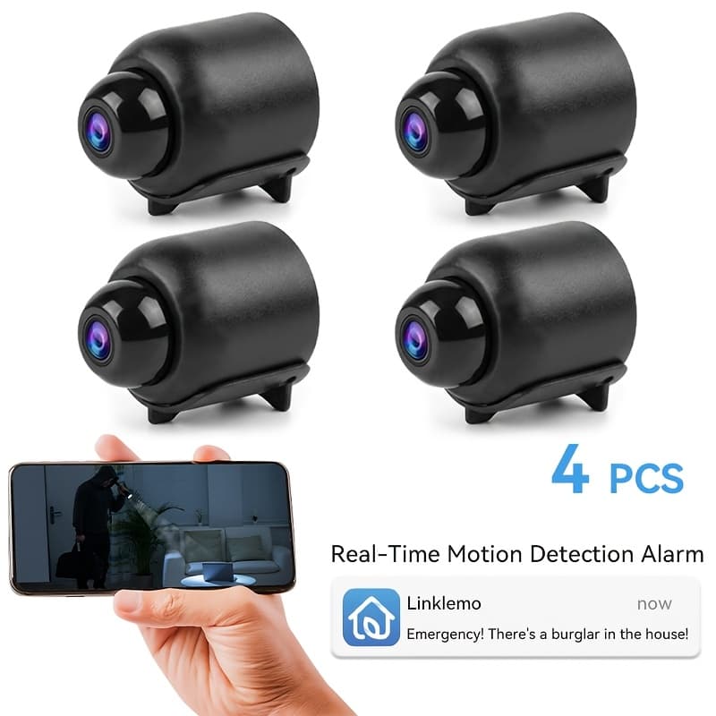 TEMU 1/4 Packs X5 Night Vision Wireless Security - 2.4ghz/5ghz Wifi Smart Surveillance 1296p , Hd 360° Rotation, Black | Ideal For Monitoring | With Durable Build