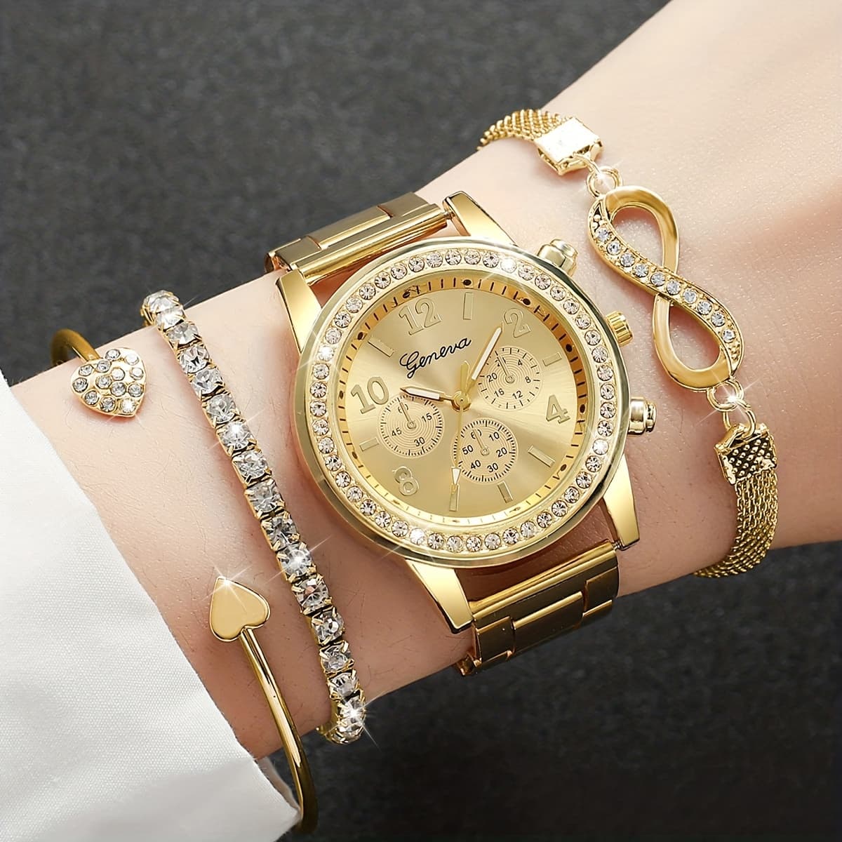 TEMU Set Of 4 Stylish Women's Watches And Bracelets, Luxury Quartz Watch For Ladies With Bracelets