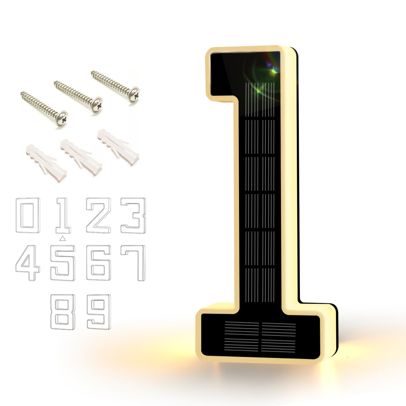 TEMU 6.7 Inch Solar Powered Number Sign, Ip44 Address Number Light For Home, Light Up Door Numbers, 600mah, Wall-mounted, No Wiring Required, Modern Backlit Address Sign For Homes Decor