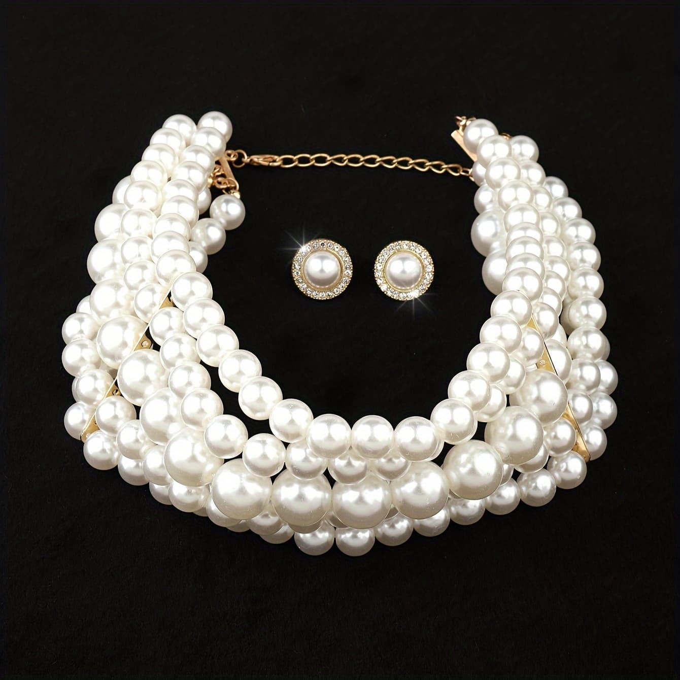 TEMU European And American Cross-border Large And Small Metal Necklace Trade Fashion Round Geometric Earrings Jewelry Set