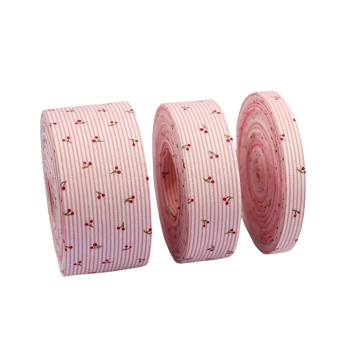 TEMU 3 Rolls Of Cherry Stripe Polyester Yarn Tape For Diy Bows, Hair Accessories, Gift Wrapping, Bag Decorations, Ties, Seasonal Decorations - Crafts, Christmas, Halloween