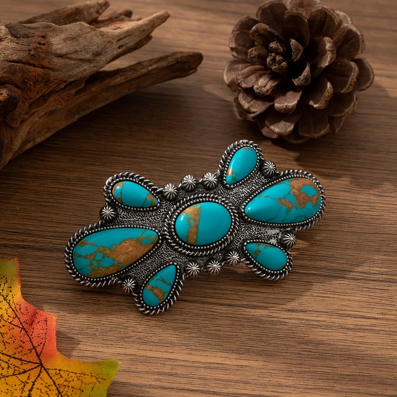 TEMU Women's Vintage Bohemian Hair Clip - Automatic Clip With Natural Stone Carving Bowknot, Alloy Hairpin For Braids, Ponytails & Buns, Hair Accessory For Long Hair (weddings, Festivals, Daily Wear)