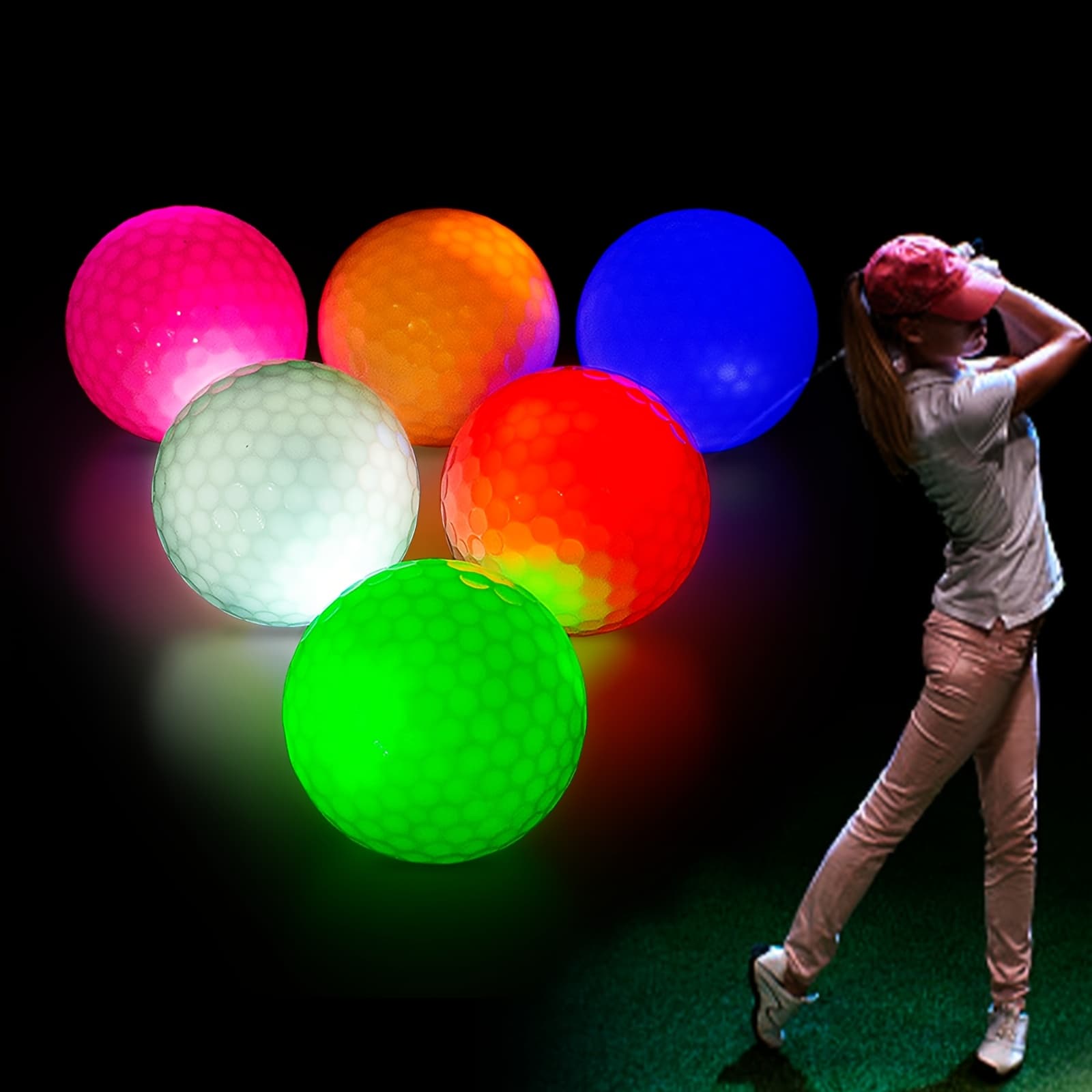 TEMU 6 Pack 6 Colors Glow In The Dark Led Golf Balls - 6-pack Set With 6 Colors, Night Golf Gift For