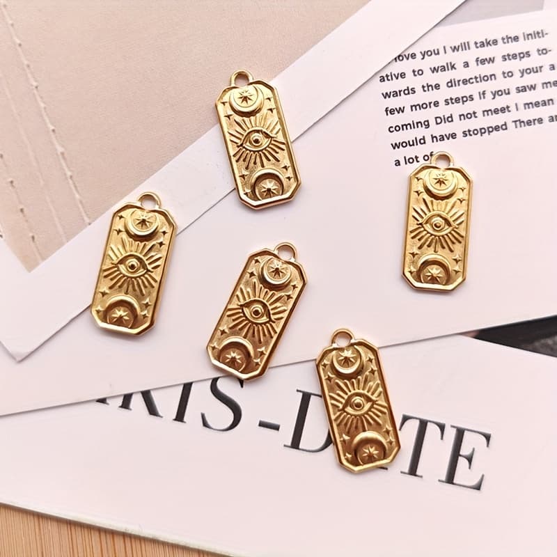 TEMU 1 Set Of 5 Star, Sun, And Moon Stainless Steel Pendant Accessories With Square Evil Eye Charms