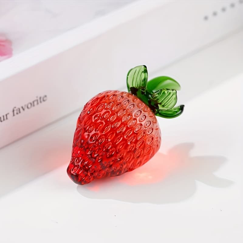 TEMU 1 Handmade Glass Strawberry Statue, Decorated With Accessories, Artistic Glass Berry Sculpture, Suitable For Home Decoration, Indoor And Outdoor Use