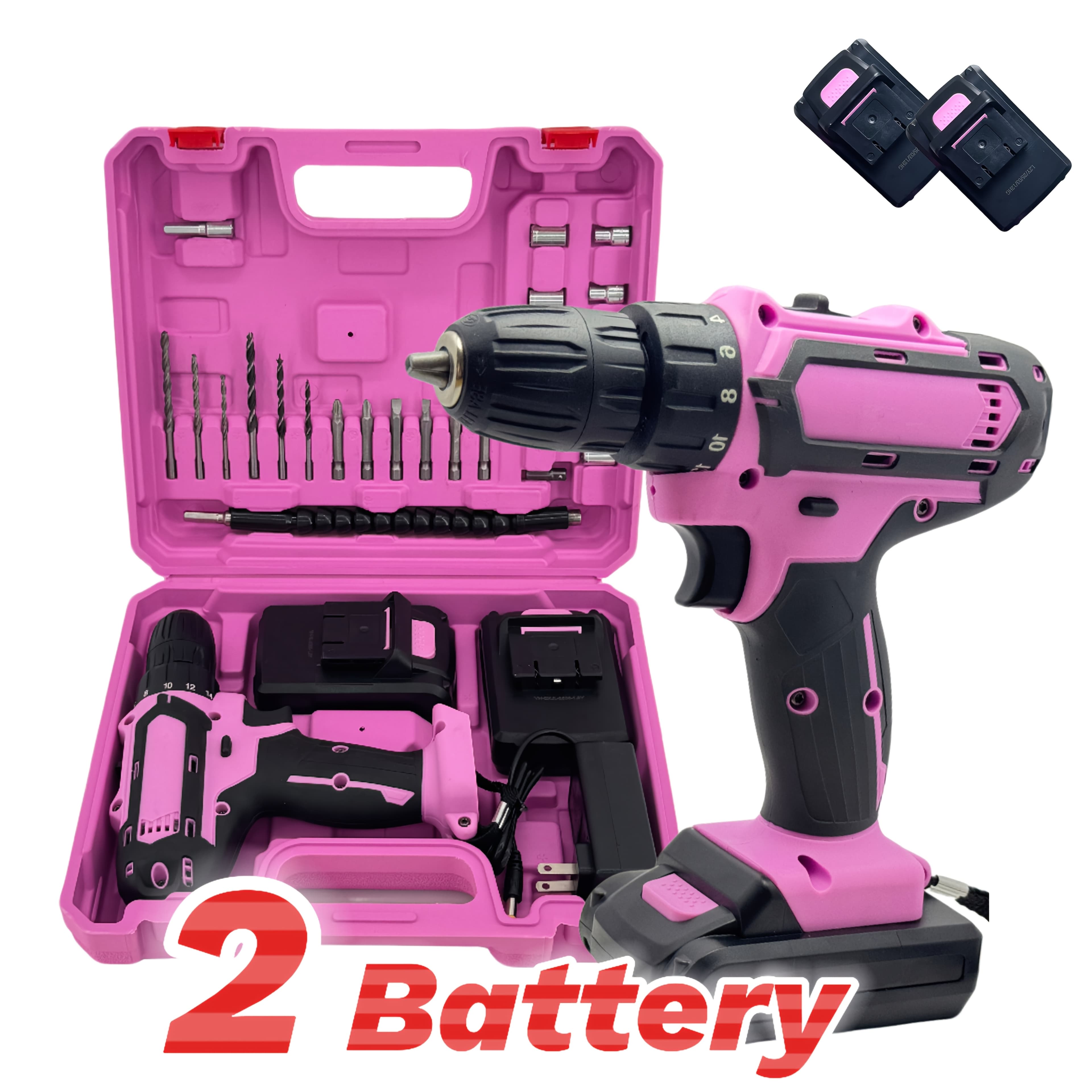TEMU Industrial Power Tool Set: 24pcs 12v Purple Or 21v Pink Brushless Drill Kit | Dual Fast Charge (2×1200mah) | 18+1 Precision Torque | 10mm Metal | Steel Welding/line Service | Durable Storage Case