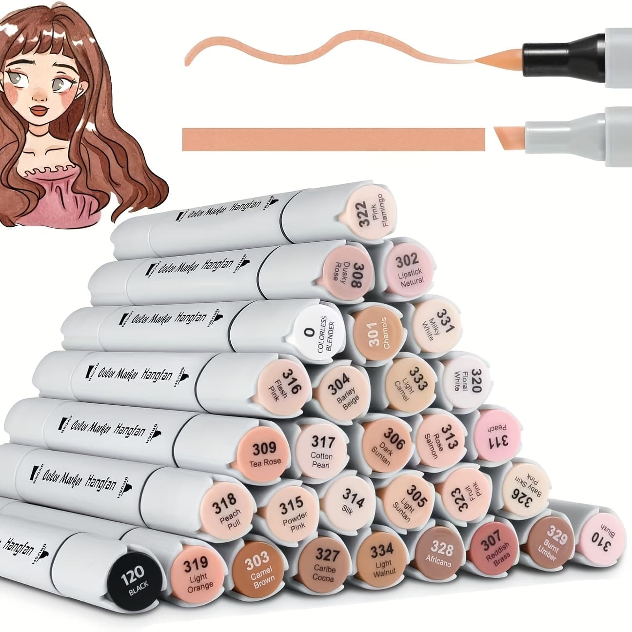 TEMU Light Beige Markers, 30 Flesh Colors Based Art Markers Pens Set Dual Tips Brush& For Professional Artists Drawing Sketch Illustrations Portrait Comics Anime Coloring With 2pcs Black+golden