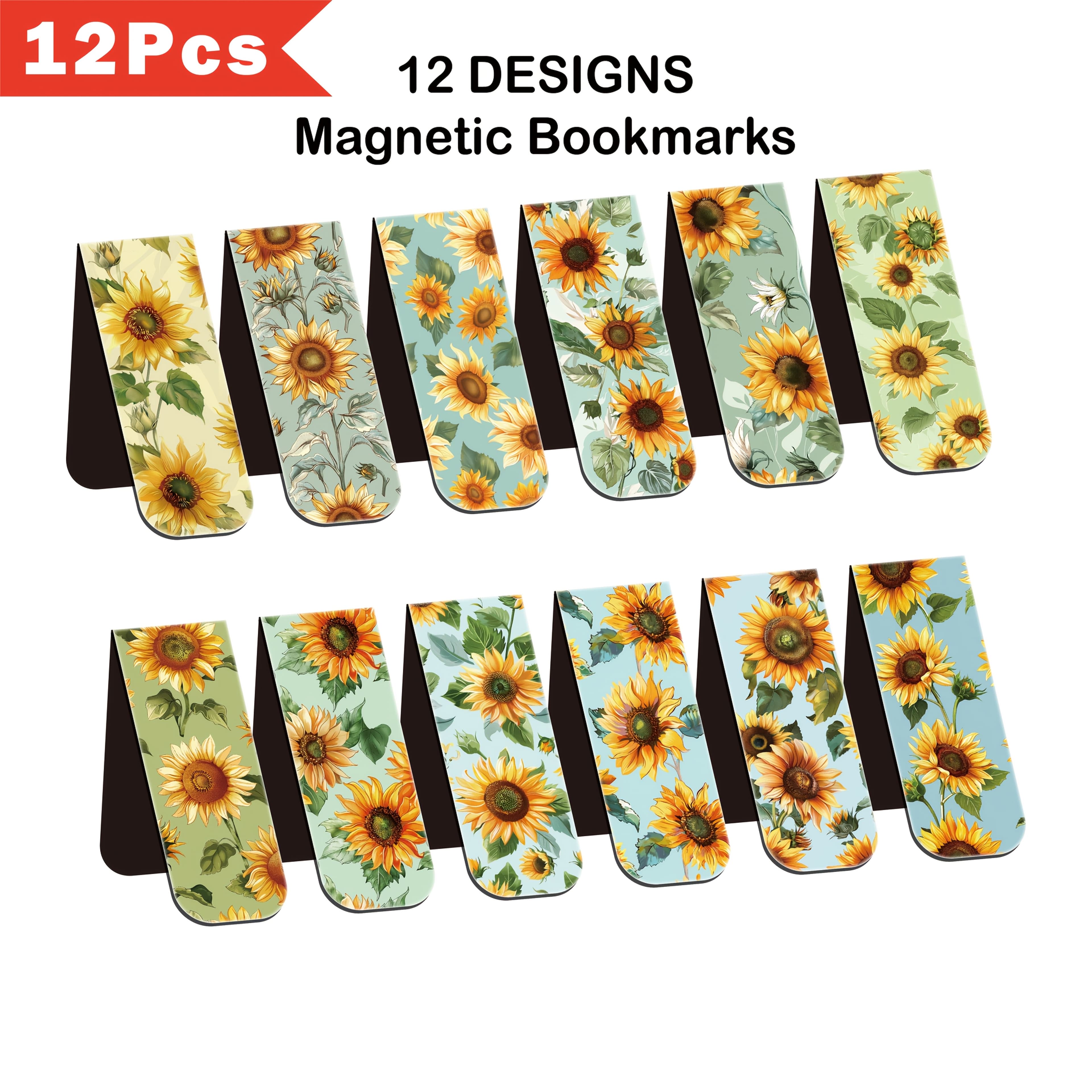 TEMU 12pcs Sunflower Magnetic Bookmarks - Colorful, Durable Paper Page Markers For Readers, Office & School Supplies