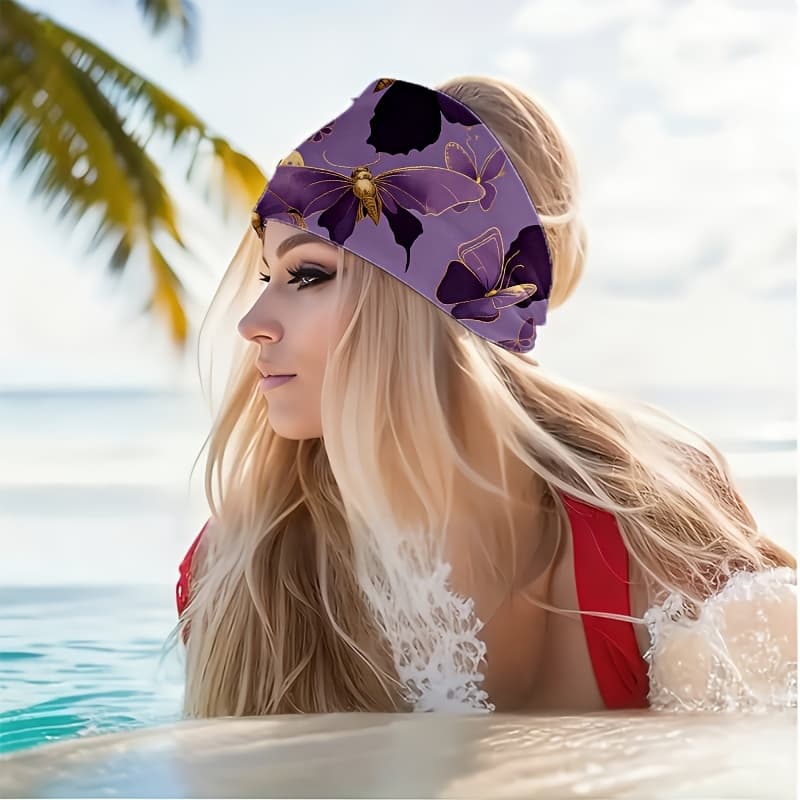 TEMU 2d Flat Purple Full Print Headband, Yoga / Gym / Running / Cycling, Travel / Beach, Anti-slip / Sweat Absorption Effect / / Wide Edge / , Headband / Hairband / Clothing Additions