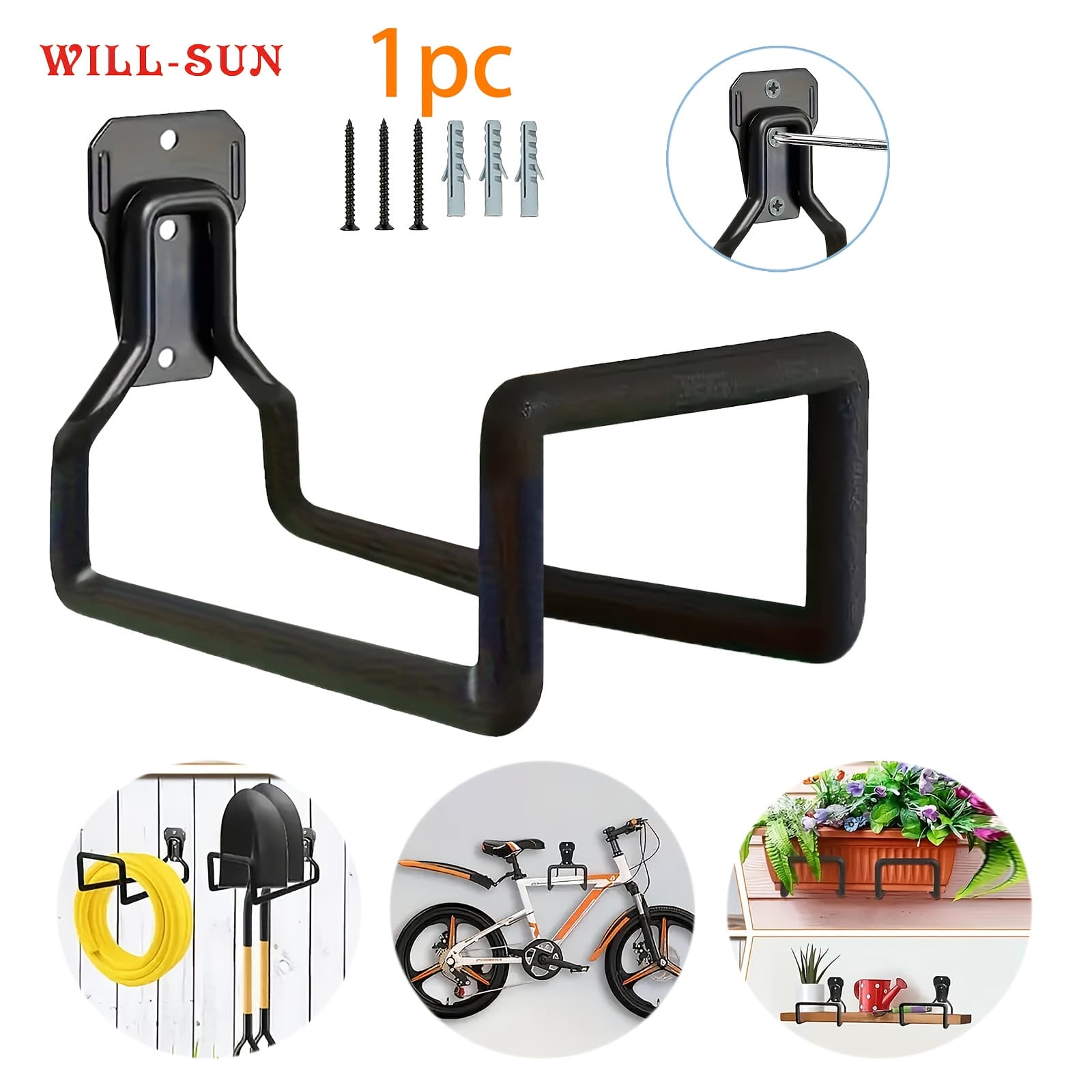 TEMU 1pc Black Heavy Duty Garden Hose Rack | Rust Resistant Wall Mount Storage Rack For Outdoor Garden And Garage - Includes 3 Screws, , Space Saving Solution
