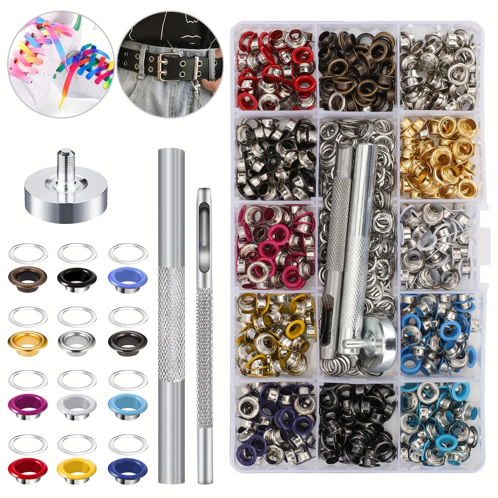 TEMU Set Of 600 Metal Grommets, Including Eyelets And Installation Tools, Perfect For Crafts, Clothing, And Shoe Additions