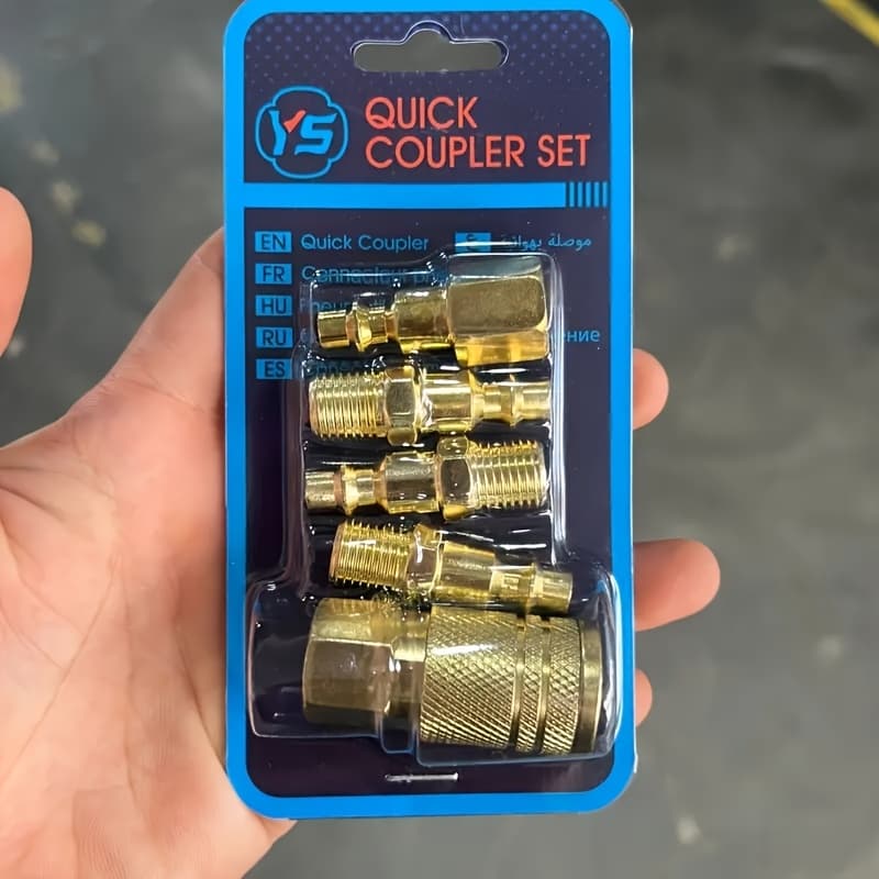 TEMU 5pcs Quick Connect Pneumatic Hose Fitting Set - 1/4-inch Metal , Standard Us And European Threads, Nut-shaped Connector, Suitable For Compressor Pneumatic Parts