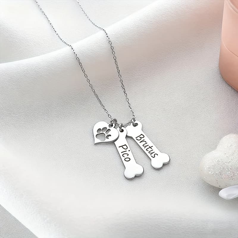 TEMU 1pc Personalized Custom Paw Print Name Stainless Steel Necklace, Gift For Girlfriend, Gift For Mom, Halloween, Christmas, Valentine's Day Gift, Simple, Cute, And Stylish Accessory