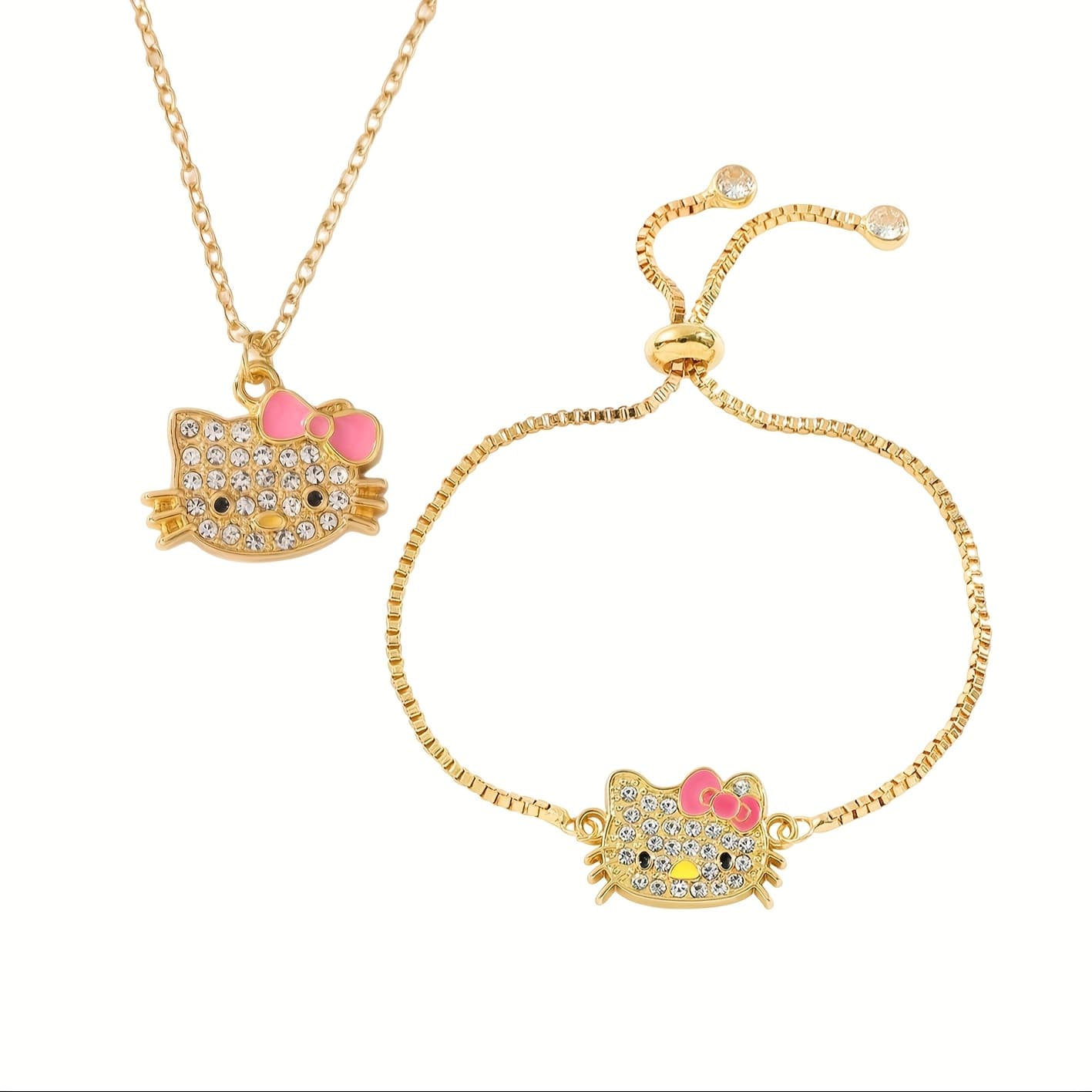 TEMU This Is A Licensed Jewelry Set By For Women, Featuring 2 Pieces. It Comes With A Golden Necklace And A Bracelet Designed With A Bow. This Set An Gift For Stylish Birthdays Or Celebrations