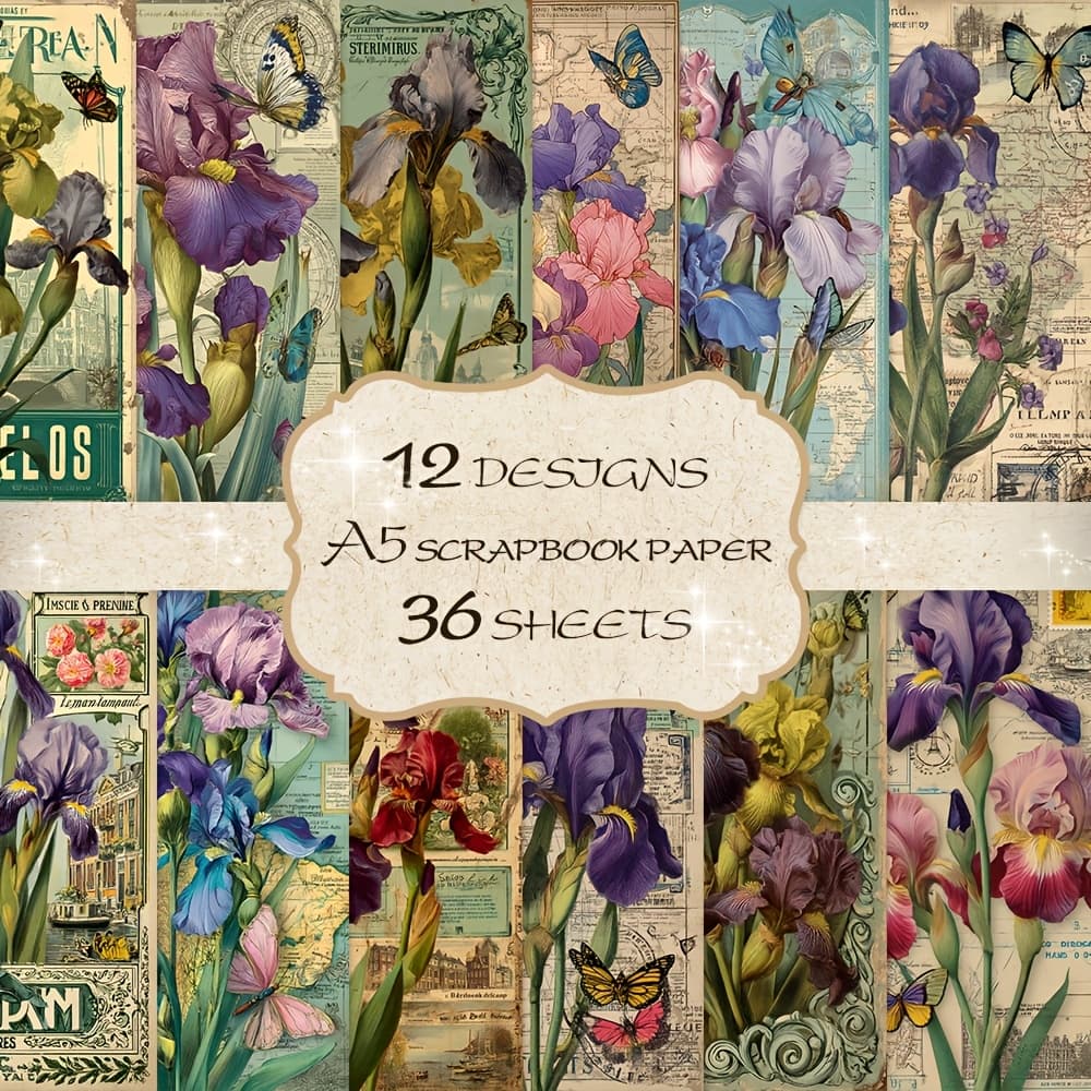 TEMU 36 Sheets 12 Designs A5 Vintage Style Journal Paper With A Primitive And Dilapidated Charm, Decoration, Magazine And Craft Supplies - The Delicate Bouquet And Butterflies