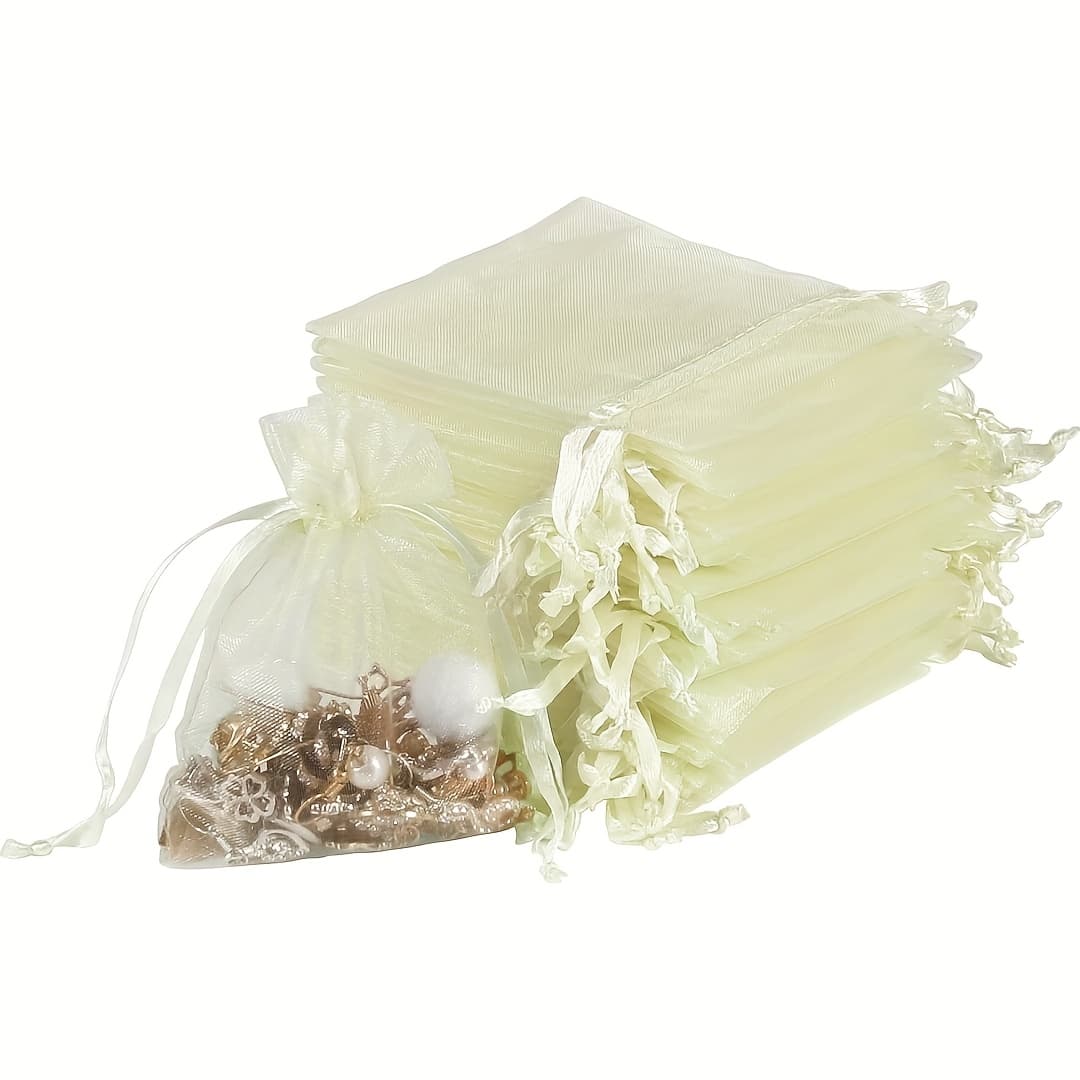 TEMU 8x10cm Off-white Solid Organza Bags, Drawstring Gift Bags 100pcs