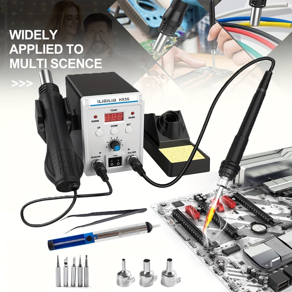 TEMU Ilibilib 18in1 Hx56 Hot Air 700w Soldering Station Kit 2-in-1 For Rework, Desoldering With Temperature Control, Temperature Correction Function
