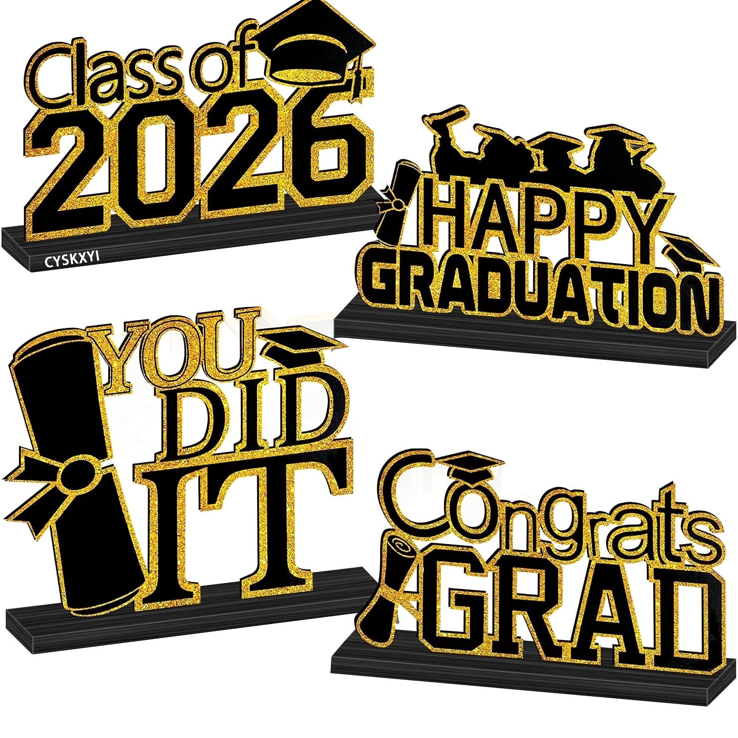 TEMU 4pcs Graduation Decorations Class Of 2026 Congrats Grad Wooden Table Centerpieces Grad Table Decorations For Graduation Centerpieces(party Packs)