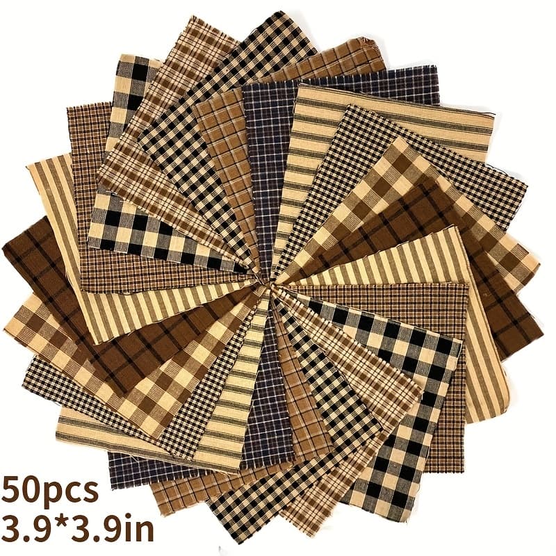 TEMU 50pcs Pre-cut Handmade Fabric Squares - Checkered With Geometric Patterns, 10x10cm/3.9in Diy Quilting Craft Material, Pre- For Doll Clothing & Sewing Supplies ()