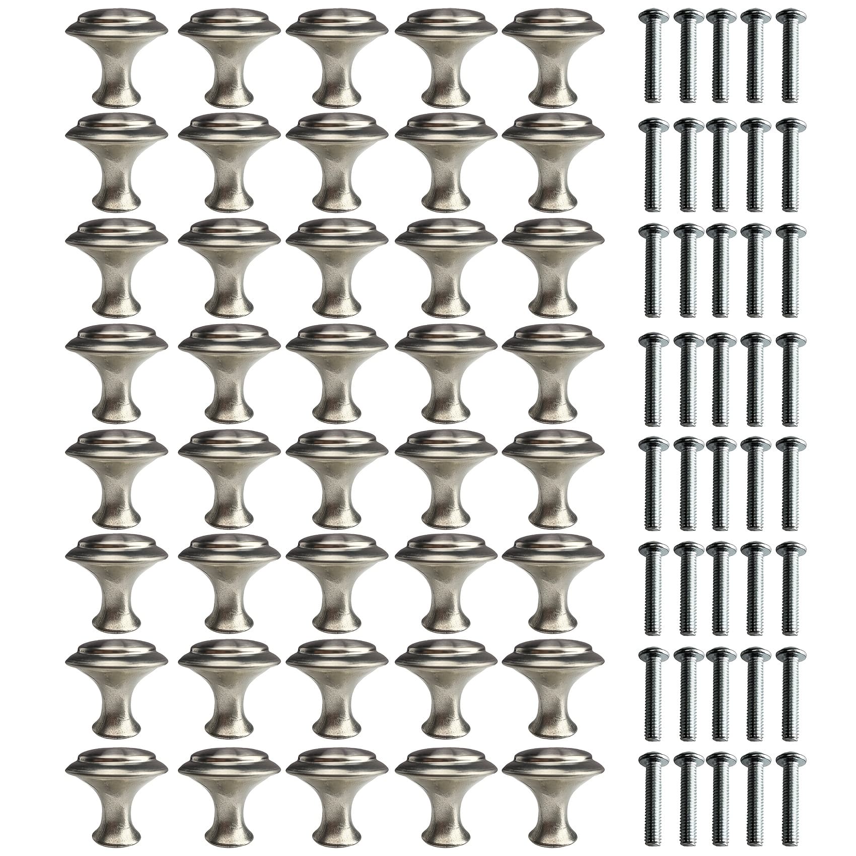 TEMU 40pcs Cabinet Handles, Silvery Cupboard Pulls, Round Drawer Knobs, With Screws, For Kitchen, Bedroom Furniture
